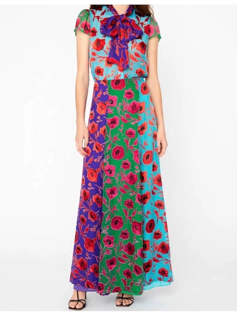 🌺NWT Alice + Olivia Jeannie Silk-Blend Bow Blouse Poppy Garden Bluebird Small🌺 - Picture 13 of 15